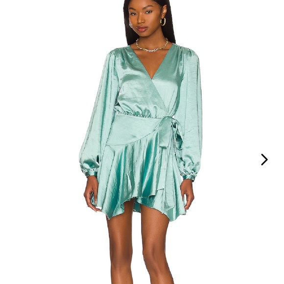 Lovers + Friends Dresses & Skirts - Lovers + Friends Kayleigh Satin Teal Wrap Dress